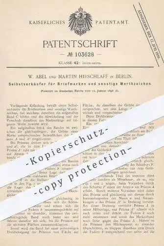 original Patent - W. Abel , Martin Hirschlaff , Berlin 1898 , Automat für Briefmarken | Briefmarke , Brief Marken , Post