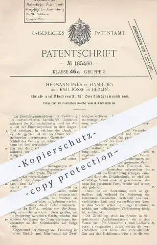 original Patent - Hermann Pape , Hamburg | Emil Josse , Berlin , 1906 , Ventil für Zweitakt - Gasmotor | Gas , Motor !!!