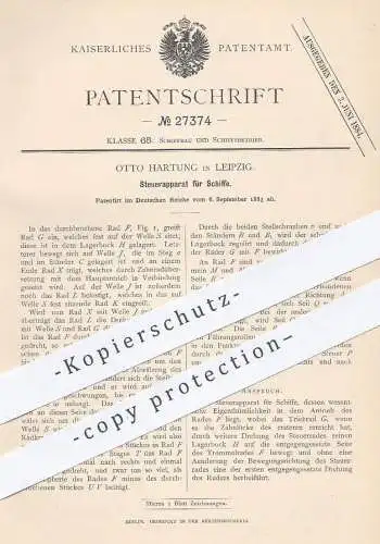 original Patent - Otto Hartung , Leipzig , 1883 , Steuerapparat für Schiffe | Schiff , Steuerrad , Schiffbau , Boot !!!