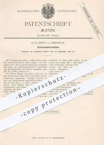 original Patent - H. E. Kühn , Chemnitz , 1883 , Schusswächterschützen | Webschützen , Weber , Weben , Webstuhl !!