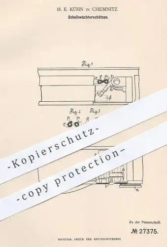 original Patent - H. E. Kühn , Chemnitz , 1883 , Schusswächterschützen | Webschützen , Weber , Weben , Webstuhl !!