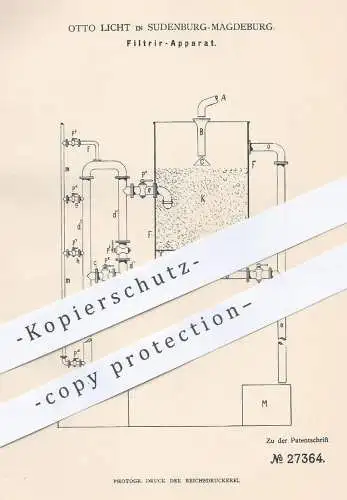 original Patent - Otto Licht , Magdeburg / Sudenberg , 1883 , Filtrierapparat | Filter , Filtern , Filtrieren , Zucker !