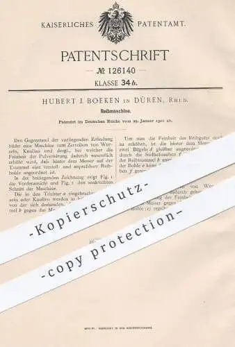 original Patent - Hubert J. Boeken , Düren , 1901 , Reibmaschine |  Reibemaschine | Gemüse Reibe , Reiben !!!