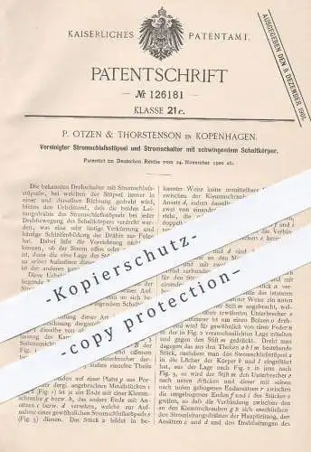 original Patent - P. Otzen & Thorstenson , Kopenhagen , 1900 , Stromschlussstöpsel u. Stromschalter | Strom , Elektriker