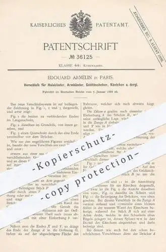 original Patent - Edouard Armelin , Paris , 1886 , Verschluss für Kette , Armband , Schmuck | Schloss | Goldschmied !!