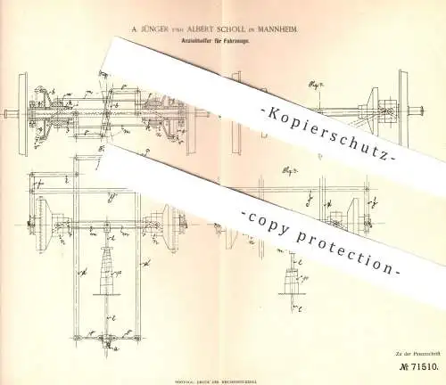 original Patent - A. Jünger , Albert Scholl , Mannheim , 1893 , Anziehhelfer für Fahrzeuge | Antrieb , Eisenbahn !!!