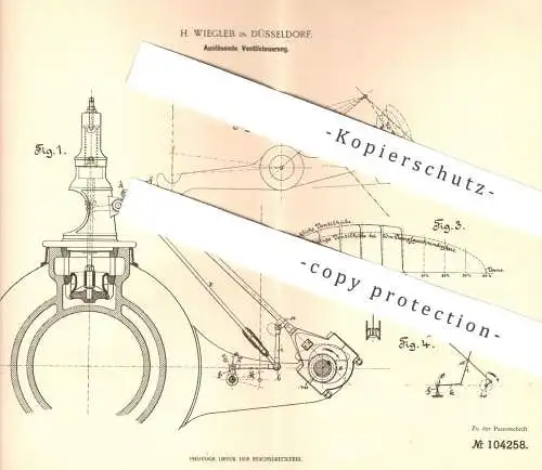 original Patent - H. Wiegleb , Düsseldorf , 1898 , Auslösende Ventilsteuerung | Ventil , Steuerung , Dampfmaschine !!