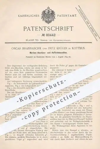 original Patent - Oscar Brannaschk , Fritz Krüger , Cottbus , 1894 , Ausstanzen u. Aufkleben von Marken , Papier !!!