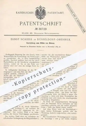 original Patent - Ernst Schiess , Düsseldorf / Oberbilk , 1885 , Riffeln von Walzen | Walze , Walzwerk , Metall !!!