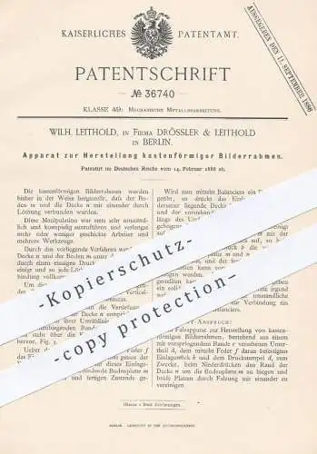 original Patent - Wilh. Leithold , Drössler & Leithold , Berlin , 1886 , kastenförmige Bilderrahmen | Foto Bild , Rahmen