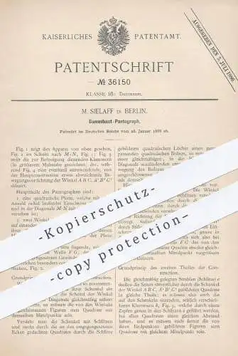 original Patent - M. Sielaff , Berlin , 1886 , Gummihaut - Pantograph | Pantographen , Druck , Presse , Druckerei !!!