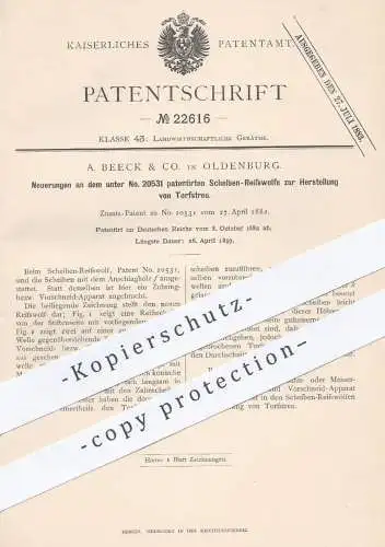 original Patent - A. Beeck & Co. , Oldenburg , 1882 , Scheiben Reisswolf zur Herstellung von Torfstreu | Torf , Landwirt