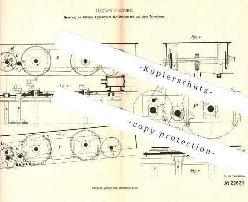 original Patent - Hagans , Erfurt , 1882 , Zahnrad - Lokomotive | Eisenbahn , Eisenbahnen , Zahnräder , Bahn !!!