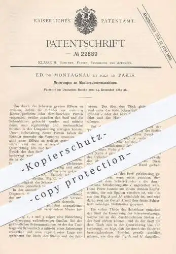 original Patent - Ed. de Montagnac et fils , Paris , Frankreich , 1882 , Musterscheermaschinen | Scheermaschine , Schere