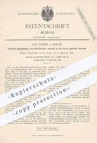 original Patent - Aug. Thiele , Berlin , 1884 , Verkleidung von Holzbalken mit Eisenblech | Holz , Balken , Zimmermann