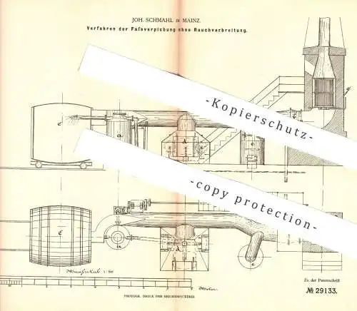 original Patent - Joh. Schmahl , Mainz , 1884 , Fassverpichung ohne Rauchverbreitung | Fass , Fässer | Bier , Wein !!