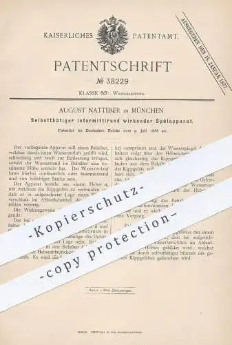 original Patent - August Natterer , München , 1886 , Selbsttätige intermittierend wirkende Wasser - Spülung | WC !!