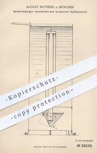 original Patent - August Natterer , München , 1886 , Selbsttätige intermittierend wirkende Wasser - Spülung | WC !!