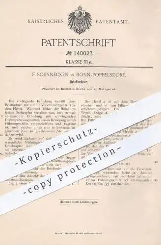 original Patent - F. Soennecken , Bonn / Poppelsdorf , 1902 , Briefordner | Ordner , Aktenordner , Büro , Brief , Papier