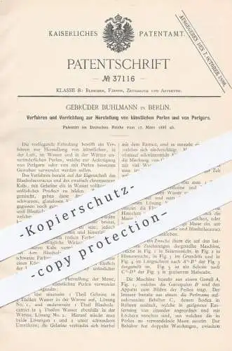 original Patent - Gebrüder Buhlmann , Berlin , 1886 , Herstellung künstlicher Perlen u. Perlgarn | Perle , Garn , Faser