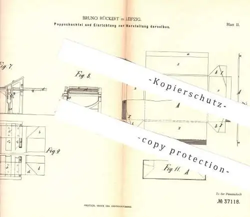 original Patent - Bruno Rückert , Leipzig , 1886 , Pappschachtel | Schachtel , Pappe , Karton , Papier , Buchbinder !!!