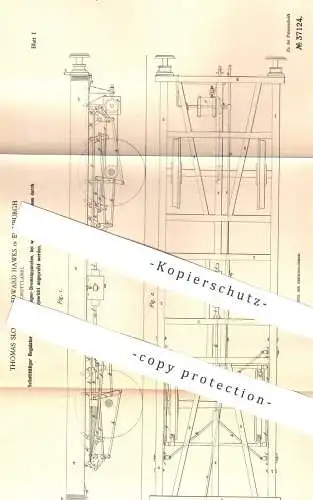 original Patent - Thomas Sloan , Edward Hawks , Edinburgh  Schottland , 1885 , Regulator an Eisenbahn - Bremsen | Bremse