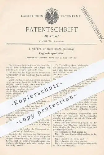 original Patent - J. Kieffer , Montreal , Kanada 1886 , Kappen Biegmaschine | Schuh , Schuhwerk , Schuster , Schuhmacher