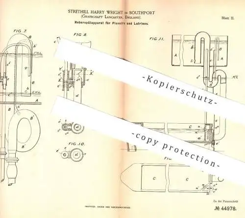 original Patent - Strethill Harry Wright , Southport , Lancaster , England , 1887 , Spülung für Pissoir , Latrine , WC !