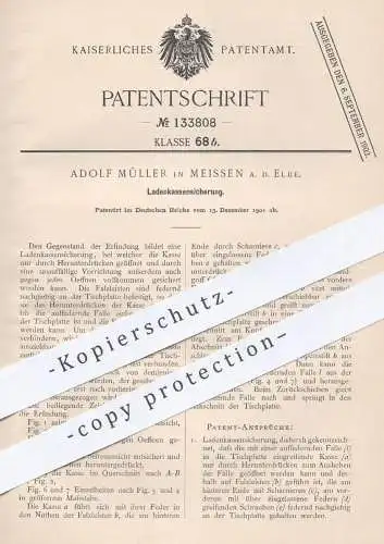 original Patent - Adolf Müller , Meissen / Elbe , 1901 , Ladenkassensicherung | Ladenkasse , Kasse , Geldkasse , Kassen