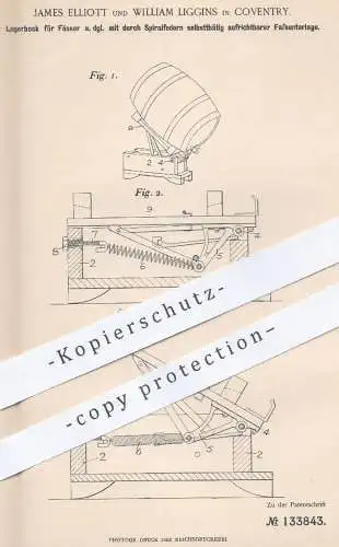 original Patent - James Elliot , William Liggins , Coventry 1901 , Lagerbock für Fässer | Fass , Bierfass , Bier , Wein