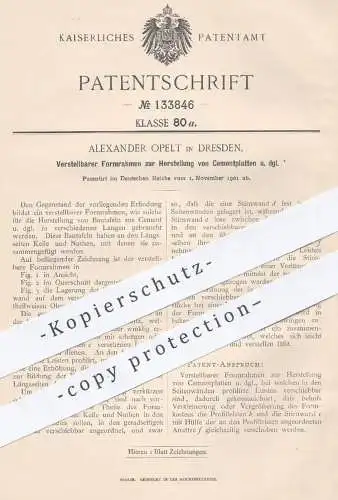 original Patent - Alexander Opelt , Dresden , 1901 , Formrahmen zur Herst. von Zementplatten | Beton , Zement , Ziegel !