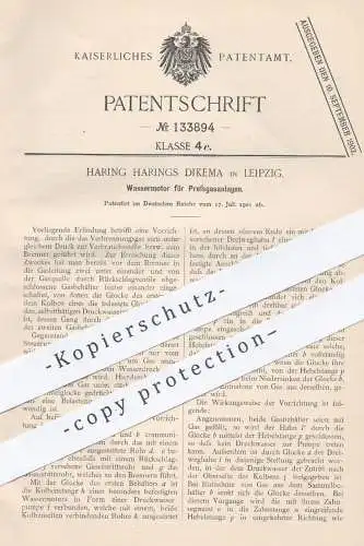 original Patent - Haring Harings Dikema , Leipzig , 1901 , Wassermotor für Pressgasanlagen | Gas , Verbrennung , Motor !