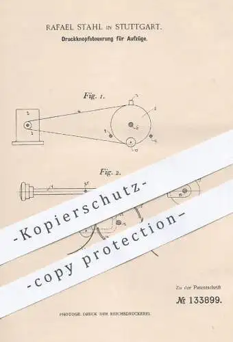 original Patent - Rafael Stahl , Stuttgart , 1901 , Druckknopf - Steuerung für Aufzüge | Aufzug , Fahrstuhl , Motor !!