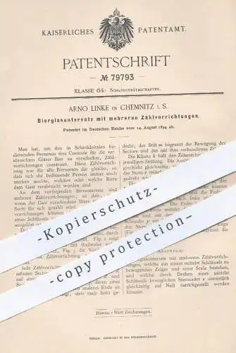 original Patent - Arno Linke , Chemnitz / Sachsen , 1894 , Bierglasuntersatz mit Zählwerk | Bier , Bierglas , Zapfanlage