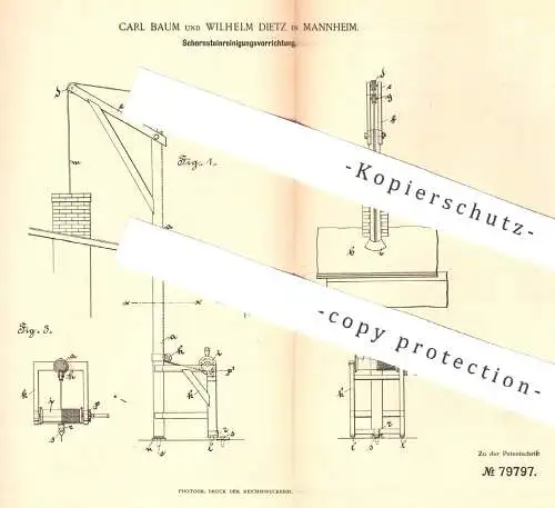 original Patent - Carl Baum , Wilhelm Dietz , Mannheim , 1894 , Schornstein - Reinigung | Schornsteinfeger , Esse !!!