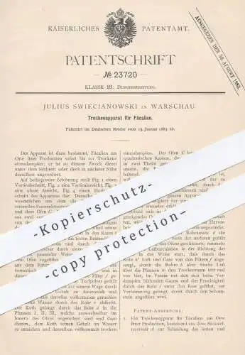 original Patent - Julius Swiecianowski , Warschau , 1883 , Trockenapparat für Fäkalien | Toilette , WC , Dünger