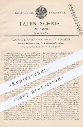 original Patent - Pan American Motor Company , New York , USA , 1901 , Ein- und Auslass für Motoren | Gas - Motor !!