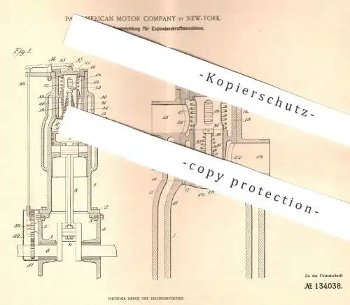 original Patent - Pan American Motor Company , New York , USA , 1901 , Ein- und Auslass für Motoren | Gas - Motor !!