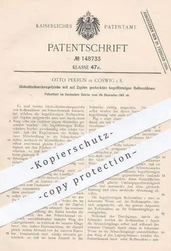 original Patent - Otto Pekrun , Coswig , Sachsen , 1901 , Globoidschneckengetriebe | Getriebe , Motor , Maschinen