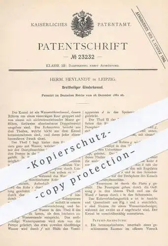 original Patent - Herm. Heylandt , Leipzig , 1882 , Dreiteiliger Gliederkessel | Kessel , Dampfkessel , Röhrenkessel !!