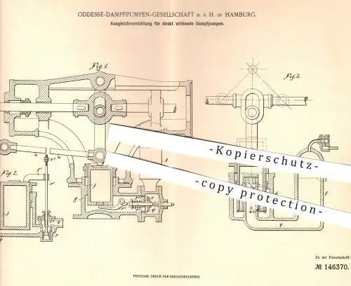 original Patent - Oddesse Dampfpumpen GmbH , Hamburg , 1901 , Ausgleich für Dampfpumpen | Dampfmaschinen , Pumpe