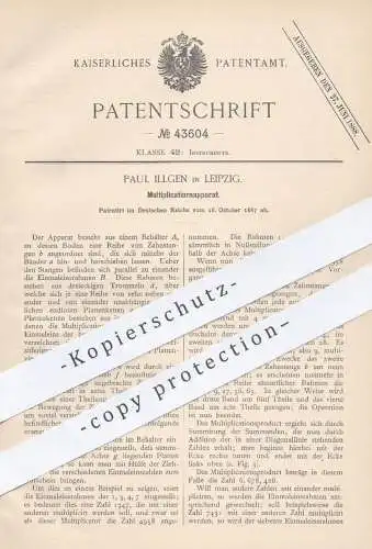 original Patent - Paul Illgen , Leipzig 1887 , Apparat zur Multiplikation | Multiplikator , Zahlen , Mathematik , Schule