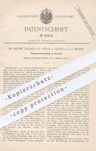 original Patent - Dr. Shohé Tanaka , Awaji in Japan / Berlin , 1887 , Transponiervorrichtung am Piano , Klavier , Flügel