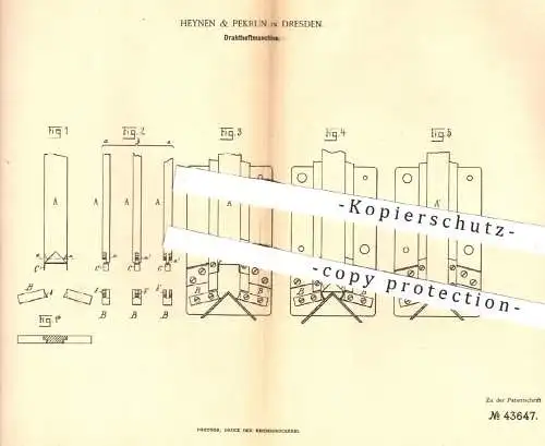 original Patent - Heynen & Pekrun , Dresden 1887 , Drahtheftmaschine | Draht - Heftmaschine | Buchbinder , Buch , Bücher