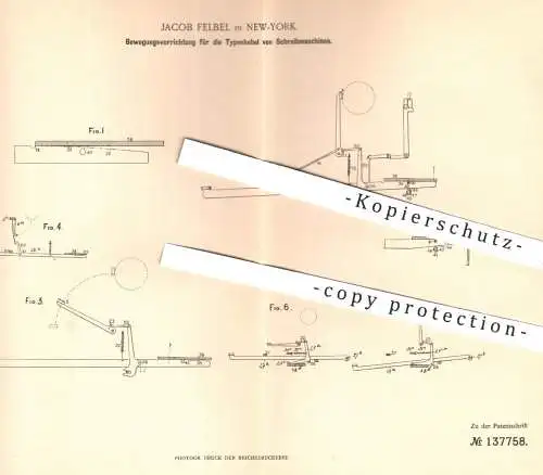 original Patent - Jacob Felbel , New York , 1900 , Typenhebel am Schreibmaschinen | Schreibmaschine , Druck !!!