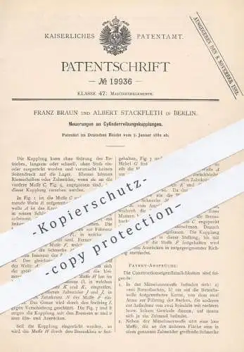 original Patent - Franz Braun u. Albert Stackfleth , Berlin , 1882 , Zylinderreibungskupplung | Kupplung , Eisenbahn !!