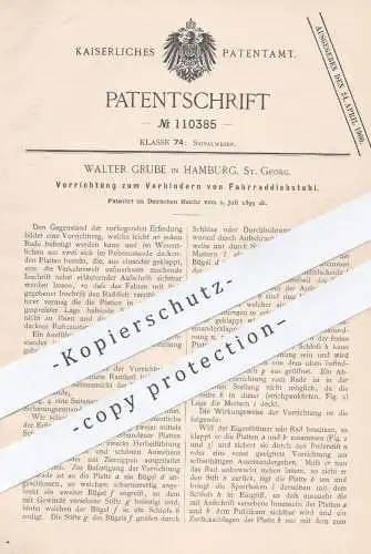 original Patent - Walter Grube , Hamburg / St. Georg , 1899 , Verhindern von Fahrrad - Diebstahl | Schloss | Sicherung