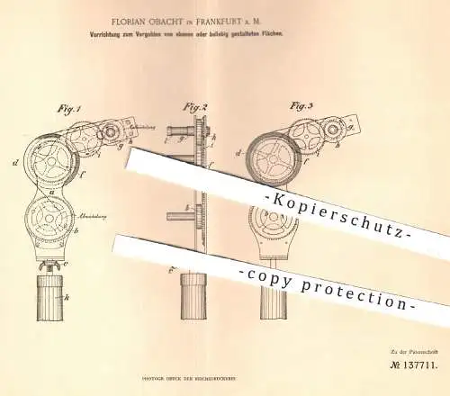 original Patent - Florian Obacht , Frankfurt / Main 1901 , Vergolden von Flächen | Gold , Blattgold , Stuckateur , Druck