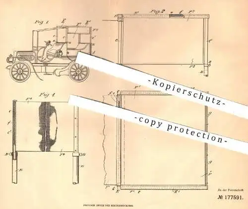 original Patent - William Findlay , Edinburgh , Schottland , 1904 , Schutzdach für Motorfahrzeuge | Automobil , Cabrio