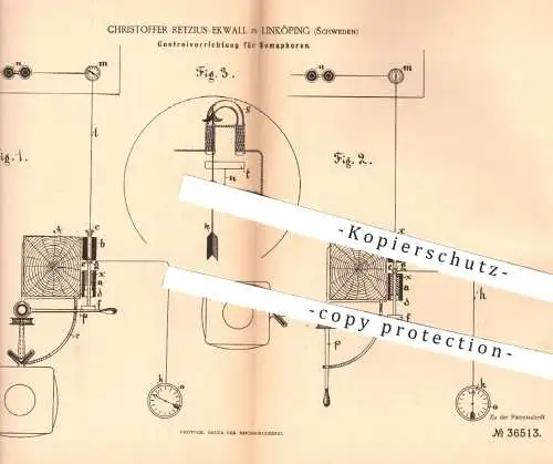 original Patent - Christoffer Retzius Ekwall , Linköping , Schweden , 1885 , Semaphoren | Semaphor , Eisenbahn !!